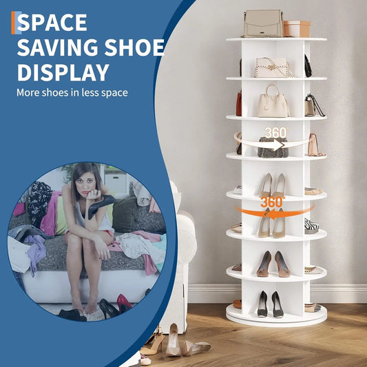 7 Tier Rotating Shoe Rack Tower, Organizer, 360° Revolving Vertical