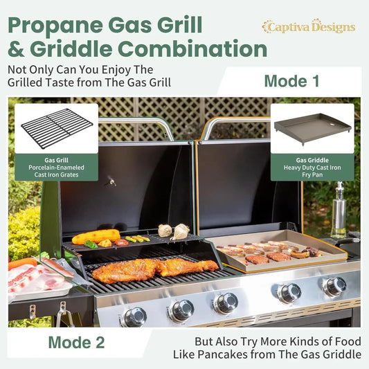 Propane Gas Griddle Grill, Dual BBQ Grill With Flat Top