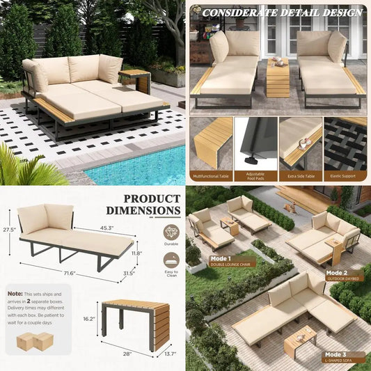 3 Piece Patio Furniture Set, Convertible Outdoor/Coffee Table