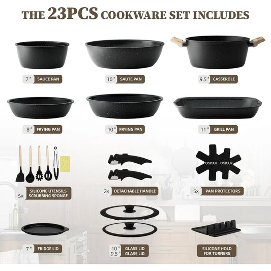 23Pcs Ceramic Cookware Set, Non Stick Pots and Pans