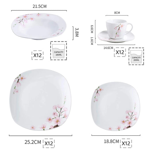 White Ceramic Pink Floral Porcelain Plate Set
