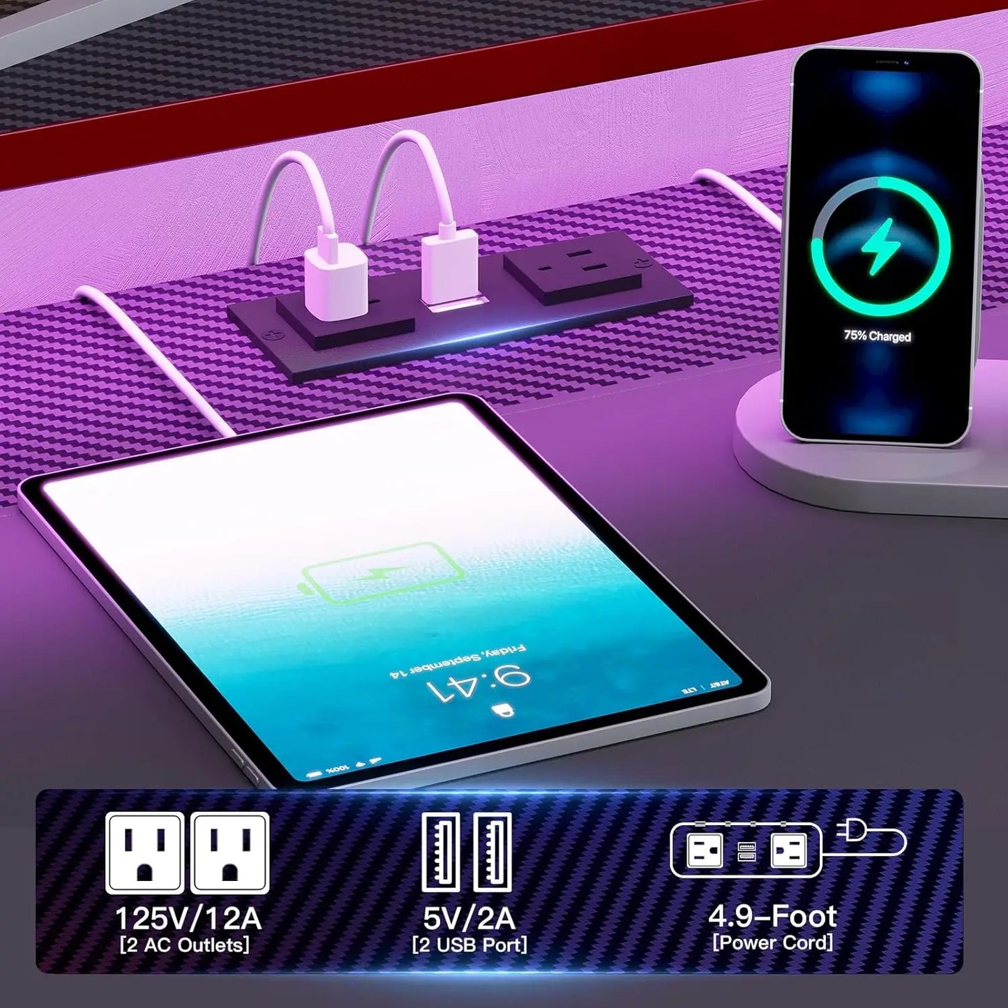 79" Computer/Gaming Desk, with Carbon Fiber Storage Shelf