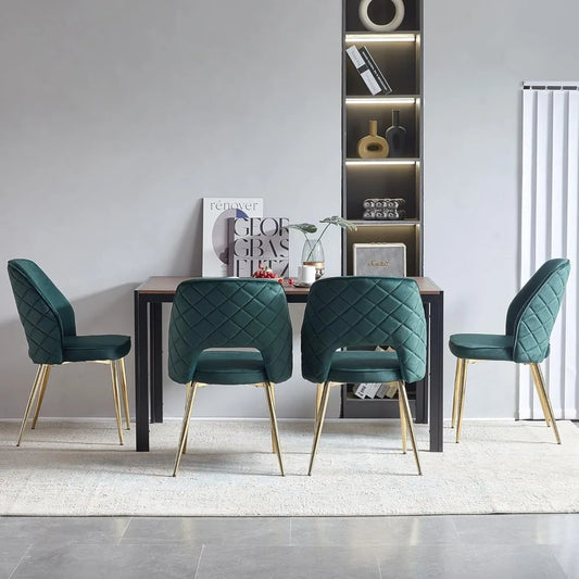 Dining Chair Set of 4, Forest Green Velvet Fabric Upholstered