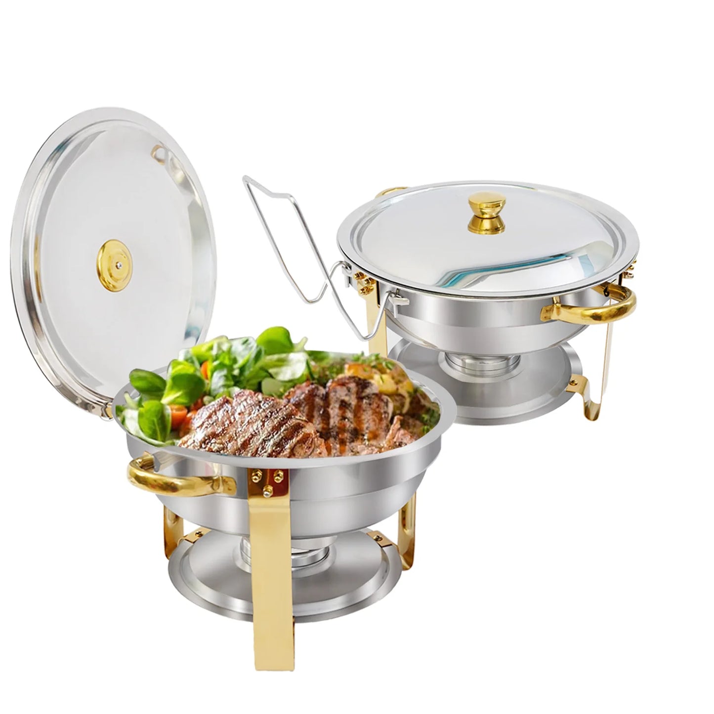 5QT Buffet Warmer, Stainless Steel, Round Half-Gold Plated