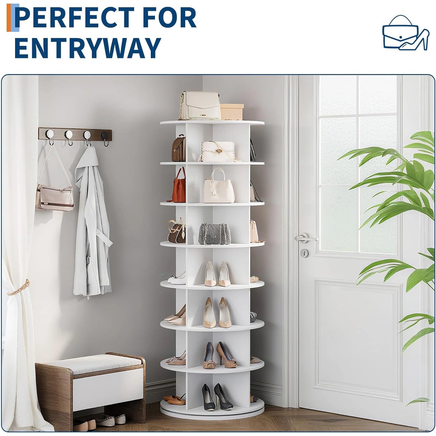 7 Tier Rotating Shoe Rack Tower, Organizer, 360° Revolving Vertical
