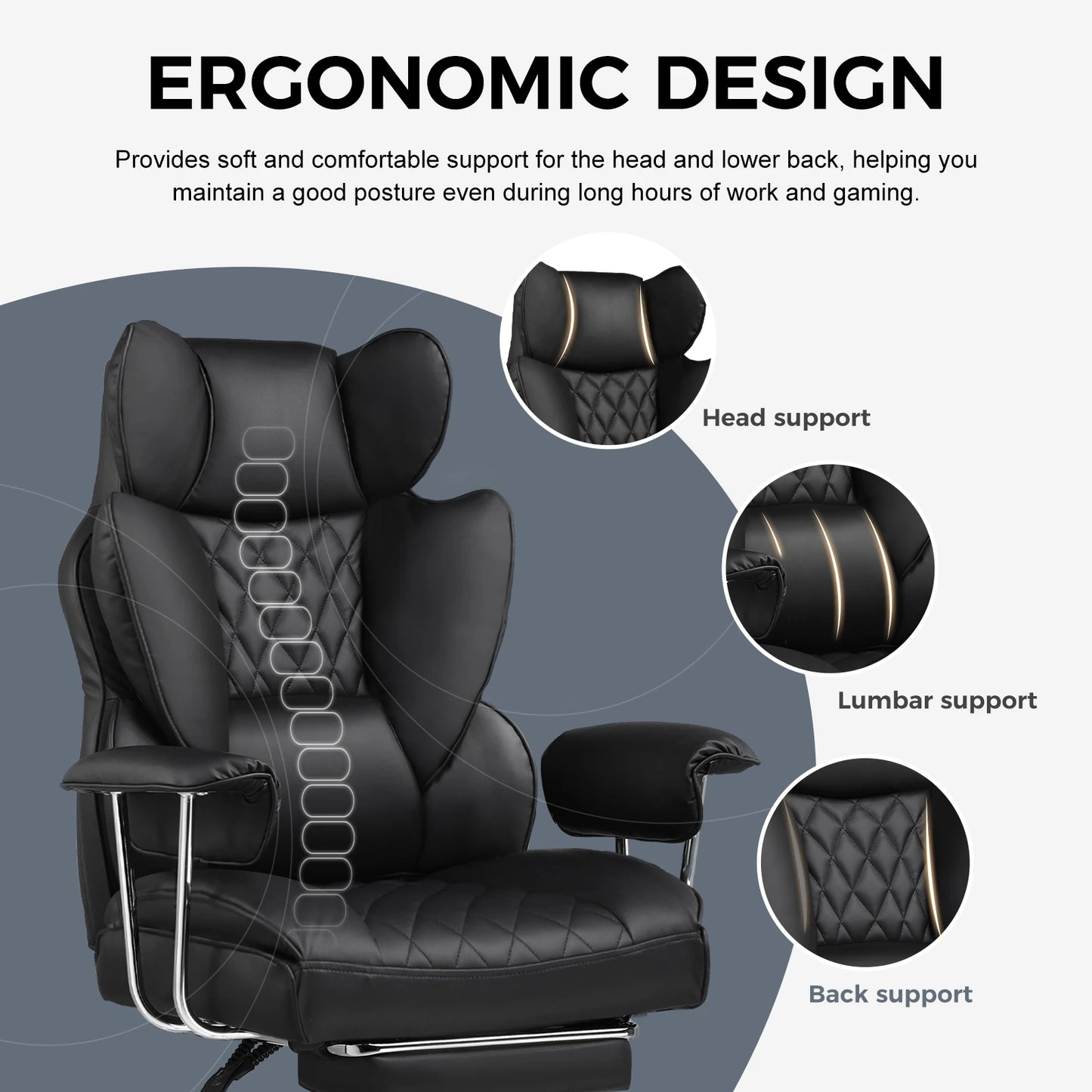 Office/Gaming Chair, efficiency and comfort with Lumbar Support