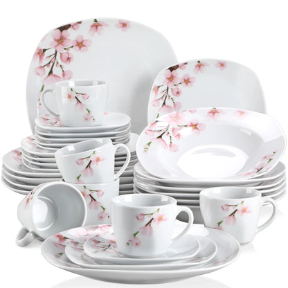 White Ceramic Pink Floral Porcelain Plate Set