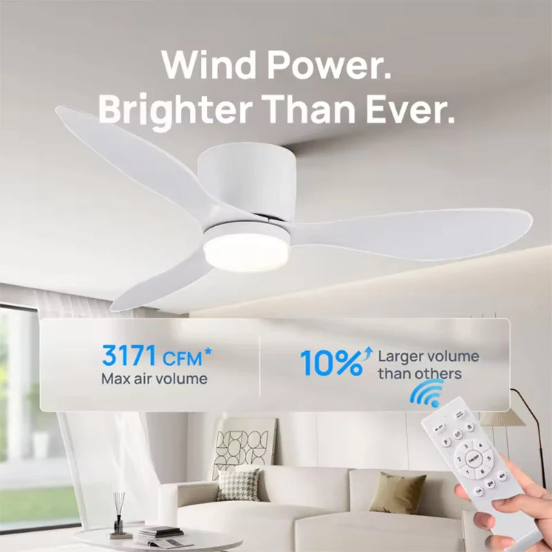 42/52 Inch Ceiling Fans Lights Led 3 Color 6 Speeds