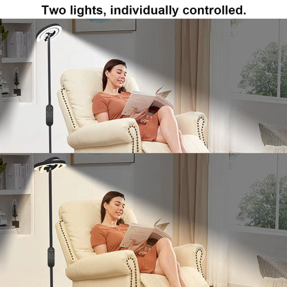 LED Floor Lamp, 2 Rotatable Lights, Remote/Touch Control