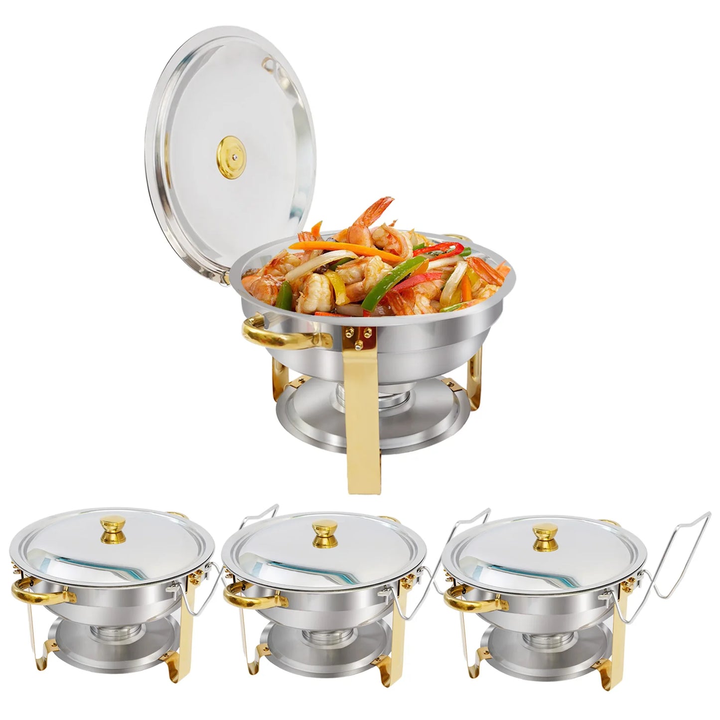 5QT Buffet Warmer, Stainless Steel, Round Half-Gold Plated