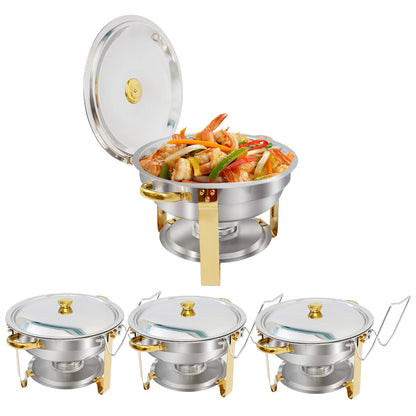 5QT Buffet Warmer, Stainless Steel, Round Half-Gold Plated