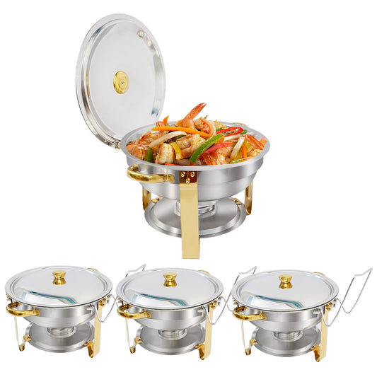 5QT Buffet Warmer, Stainless Steel, Round Half-Gold Plated