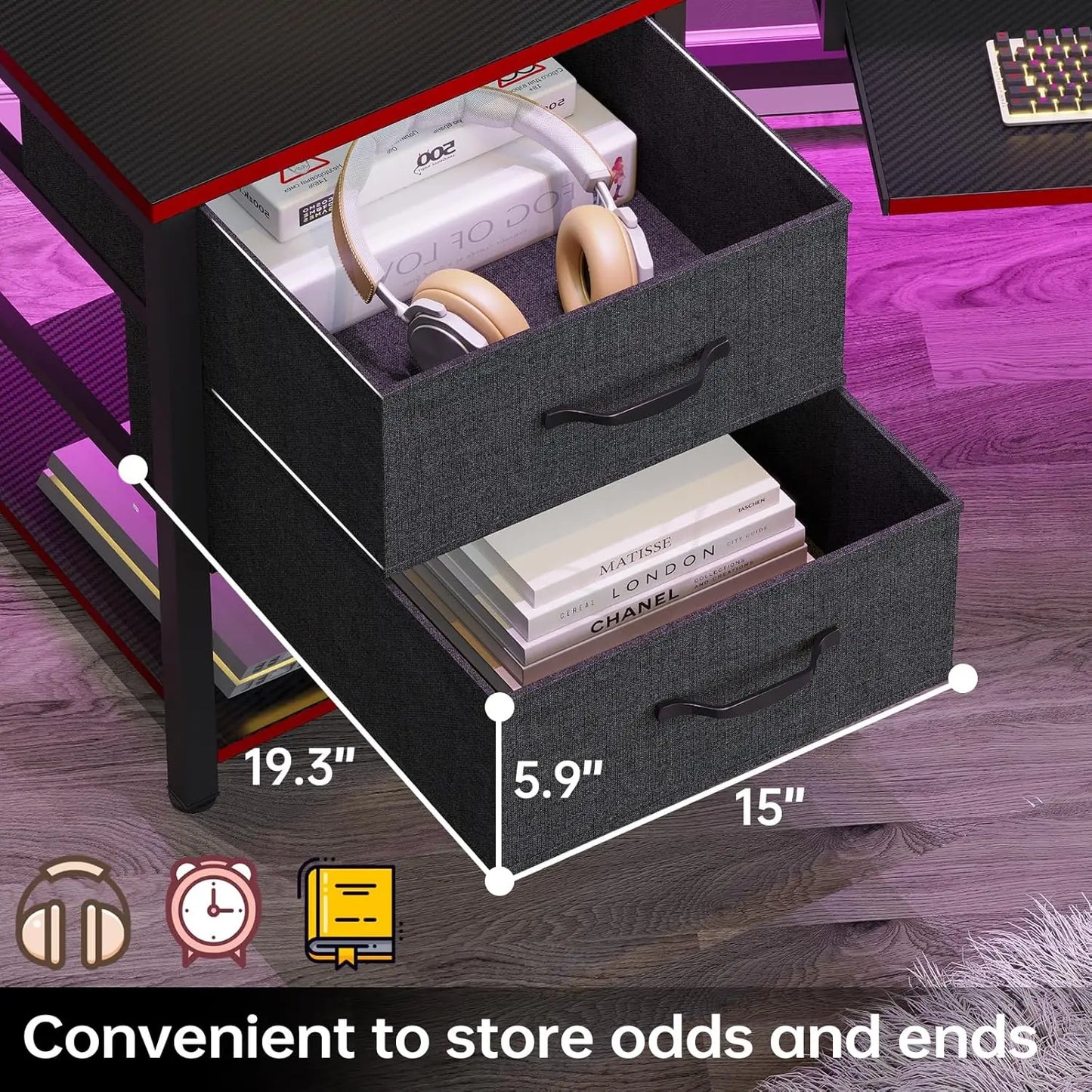 79" Computer/Gaming Desk, with Carbon Fiber Storage Shelf