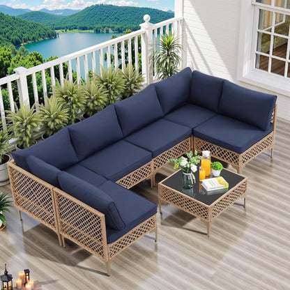 7 Piece Outdoor Wicker Patio Set, Sofa/Couch & Coffee Table