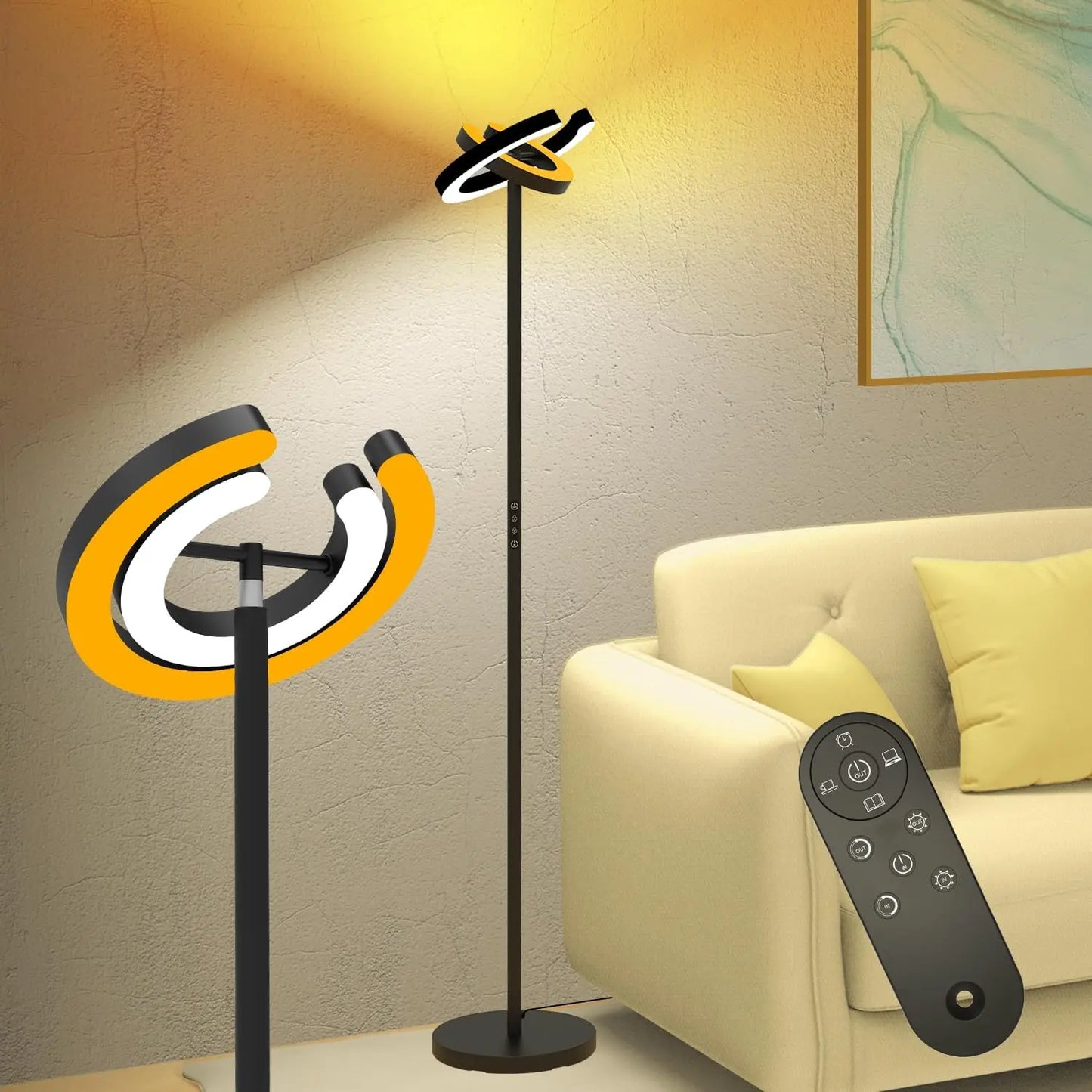 LED Floor Lamp, 2 Rotatable Lights, Remote/Touch Control