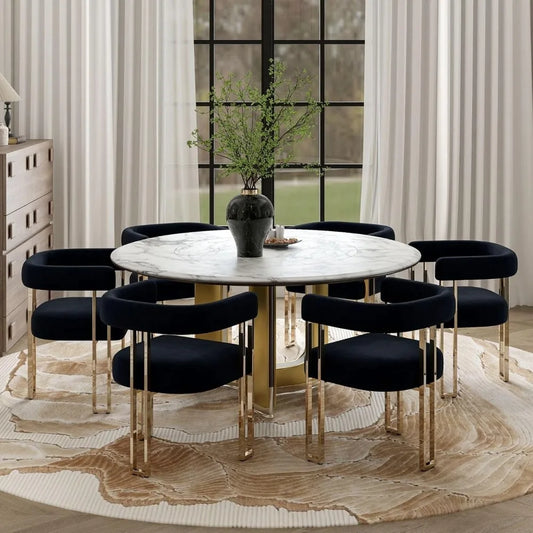 6 Dining Chairs,  Elegant Black Barrel with Arms