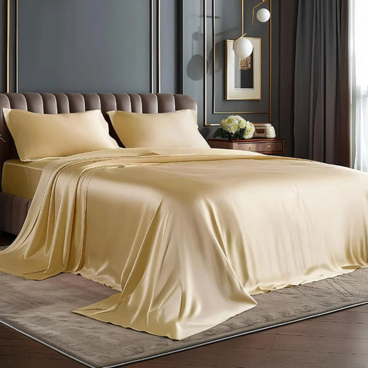 Luxury Satin Bed Sheets, Queen Size, Champagne, Fitted Sheet