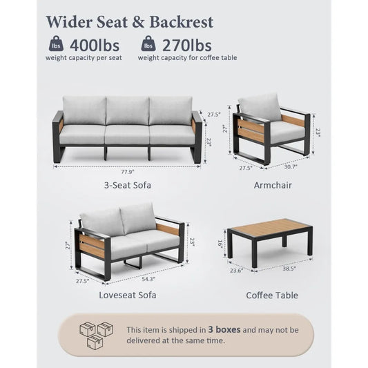 Outdoor Aluminum Patio Furniture - 1 Pcs 3-Seat, All-Weather Metal