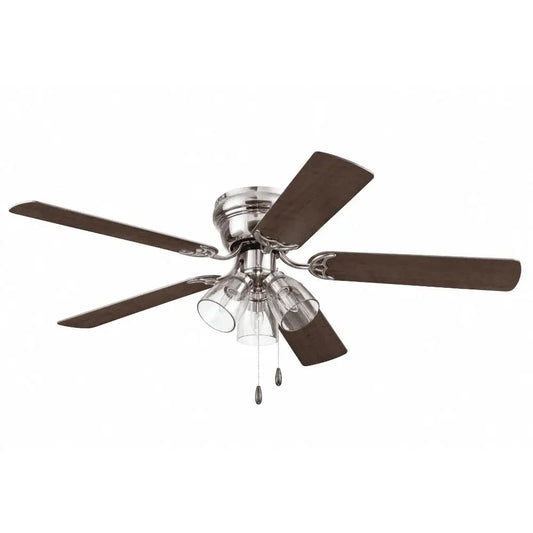 52 Inch Brushed Nickel Ceiling Fan, Quiet Reversible motor