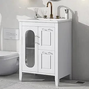 30 Inch Vanity Cabinet and Drawers with Sink, Solid Wood