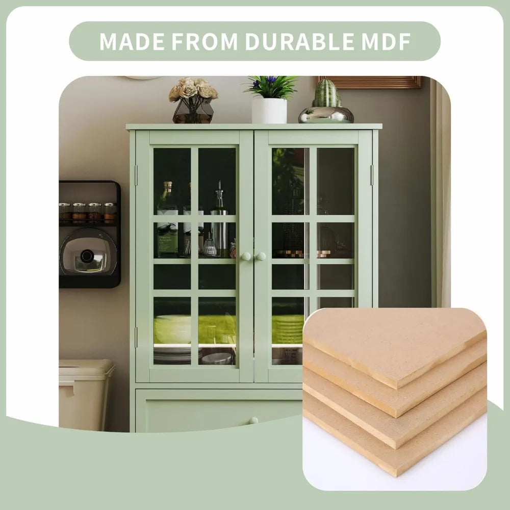 28 inches Cabinet with Glass Doors, Drawer, Modern Wood Storage