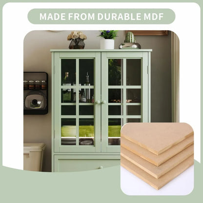 28 inches Cabinet with Glass Doors, Drawer, Modern Wood Storage