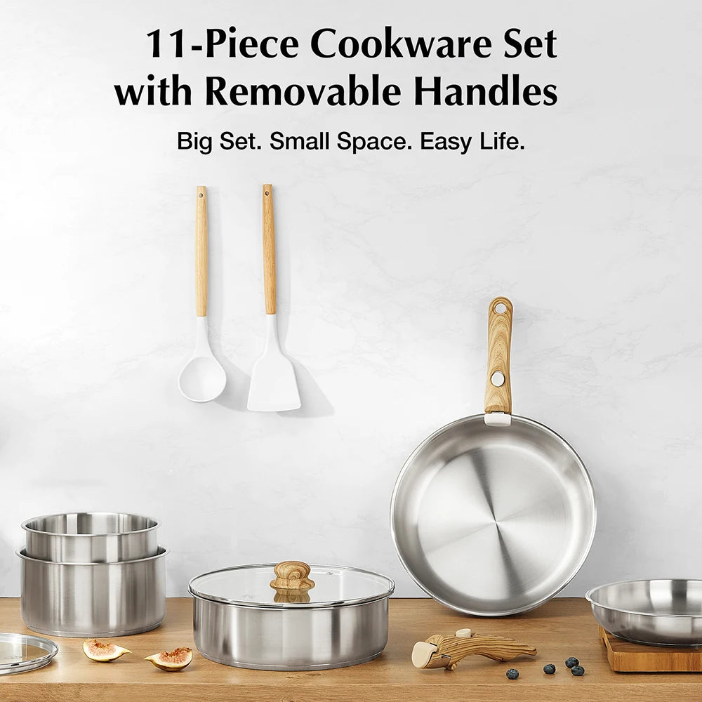 11 Piece Stainless Steel Cookware Set, Stainless Steel Pots and Pans