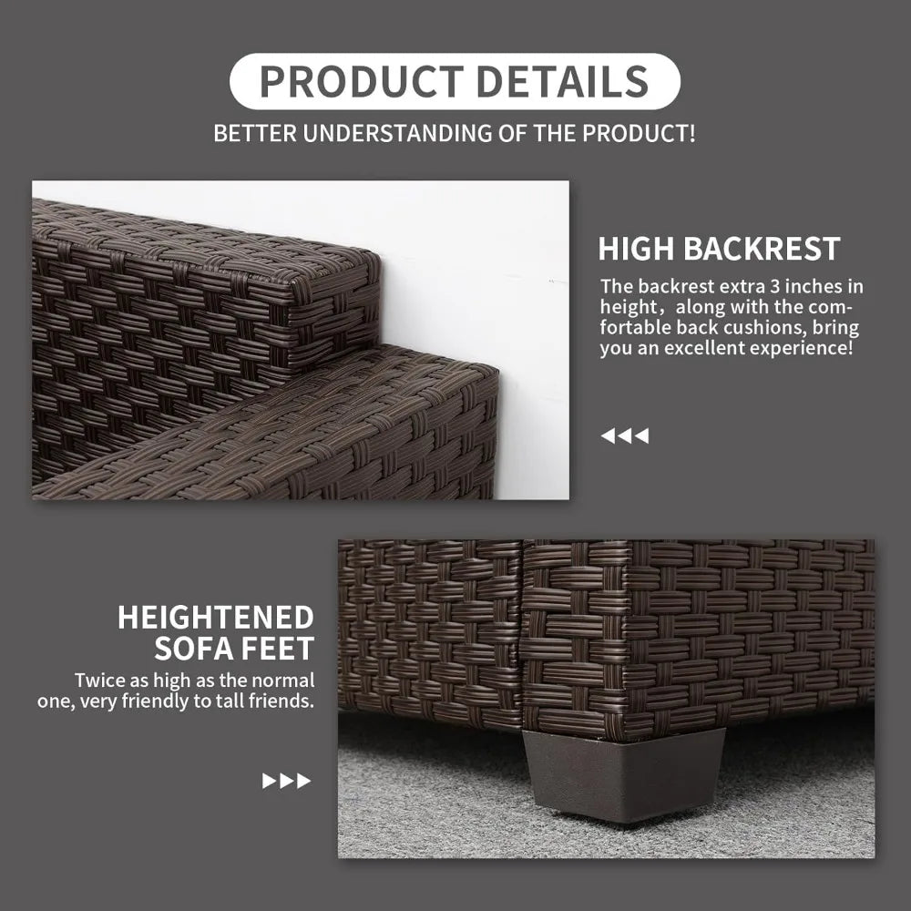 Outdoor Furniture 3 Pieces Patio Sofa Chairs/Glass Table