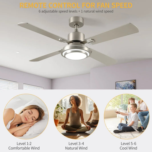 52 Inch Ceiling Fan, Quiet, Remote Control, Reversible Blades