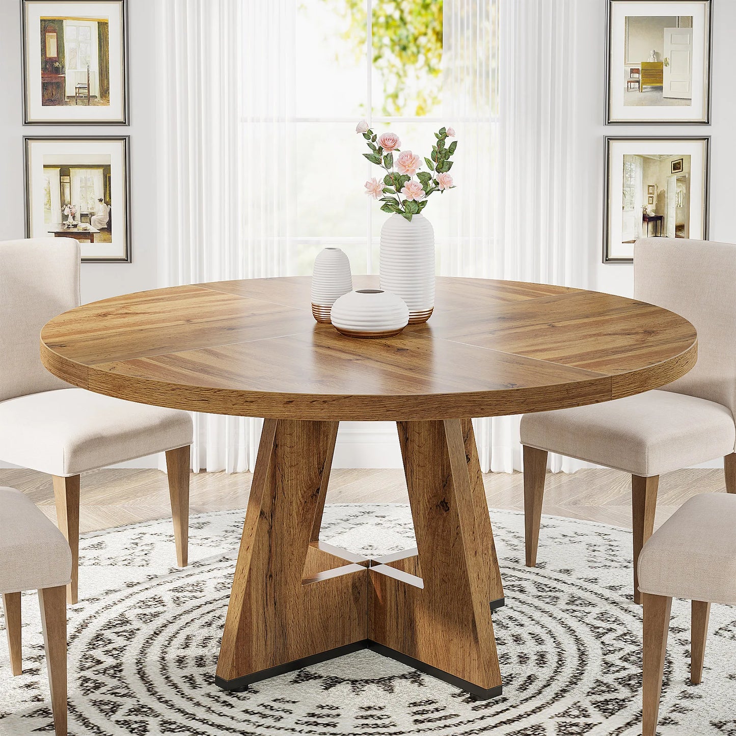 Round Wooden Dining Table for 4 persons