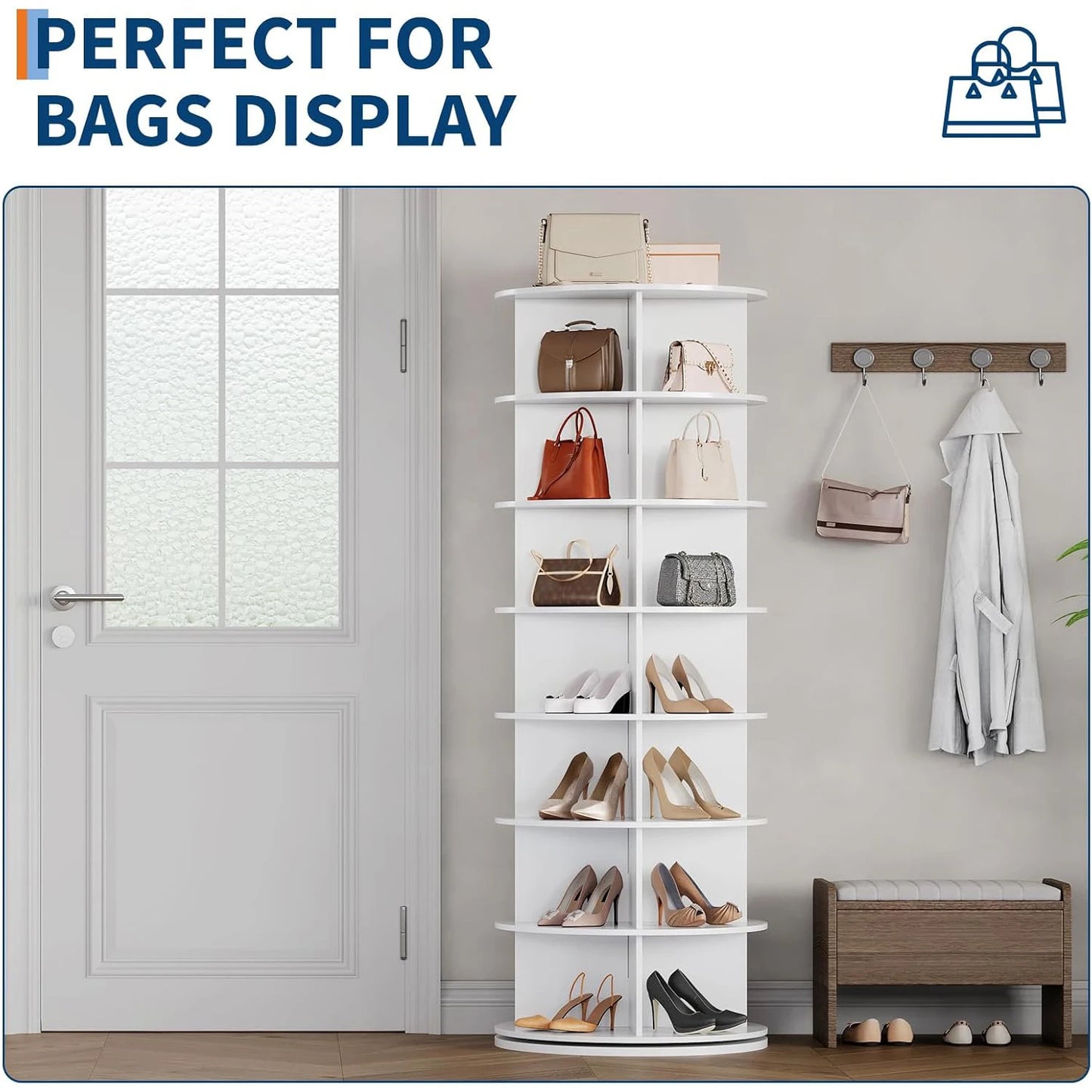 7 Tier Rotating Shoe Rack Tower, Organizer, 360° Revolving Vertical