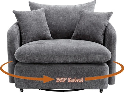"37.8" Oversized Swivel Chair - Extra Wide Barrel Design Deep Seat