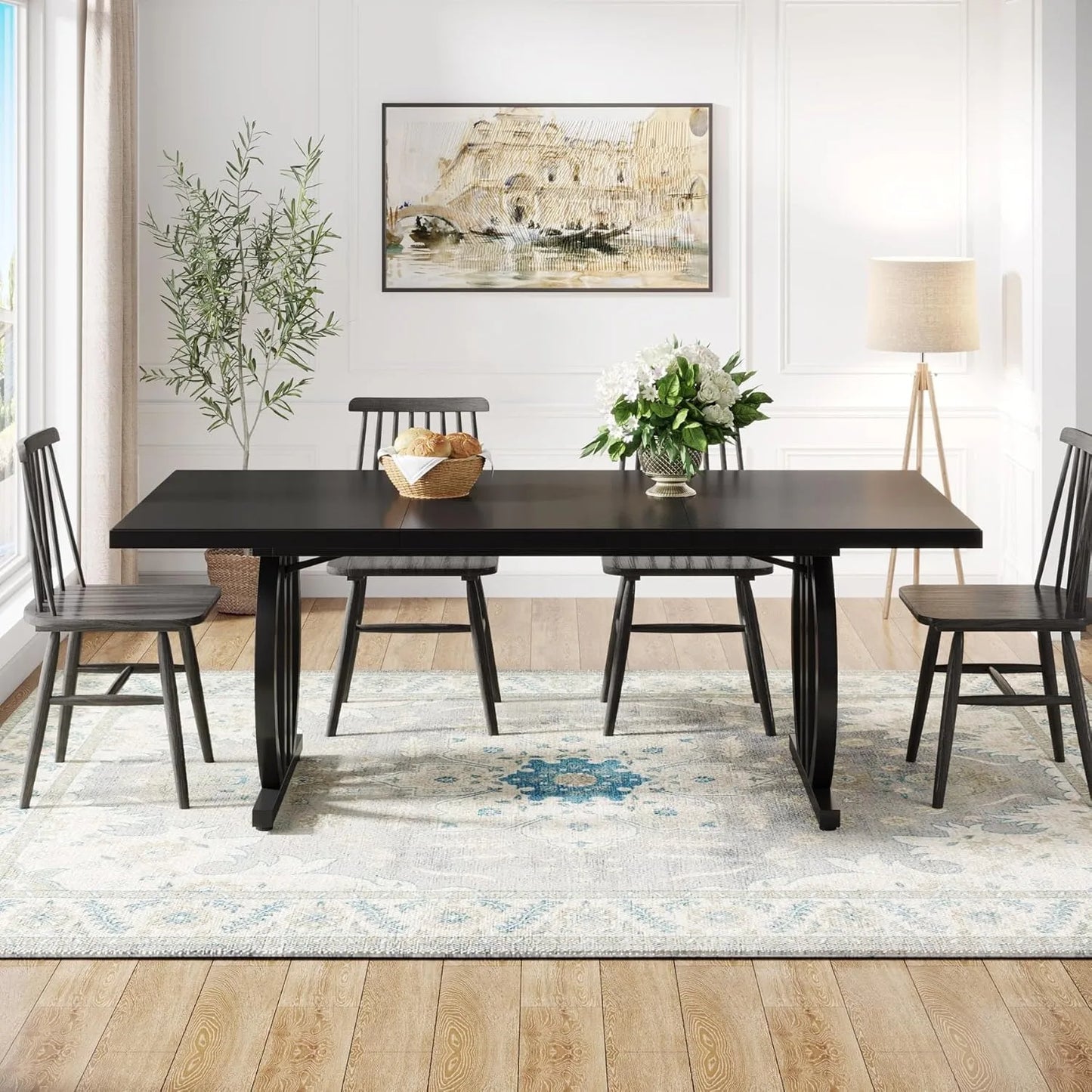 63" Dining Table for 4-6, Large Rectangular, Unique Modern