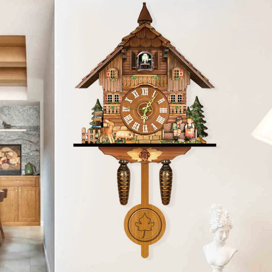 Cuckoo Clock, Wood Style Wall Mount,  Bell Swing Alarm