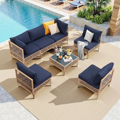 7 Piece Outdoor Wicker Patio Set, Sofa/Couch & Coffee Table
