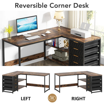 59" Computer Desk with Storage Drawers,  L Shaped Corner