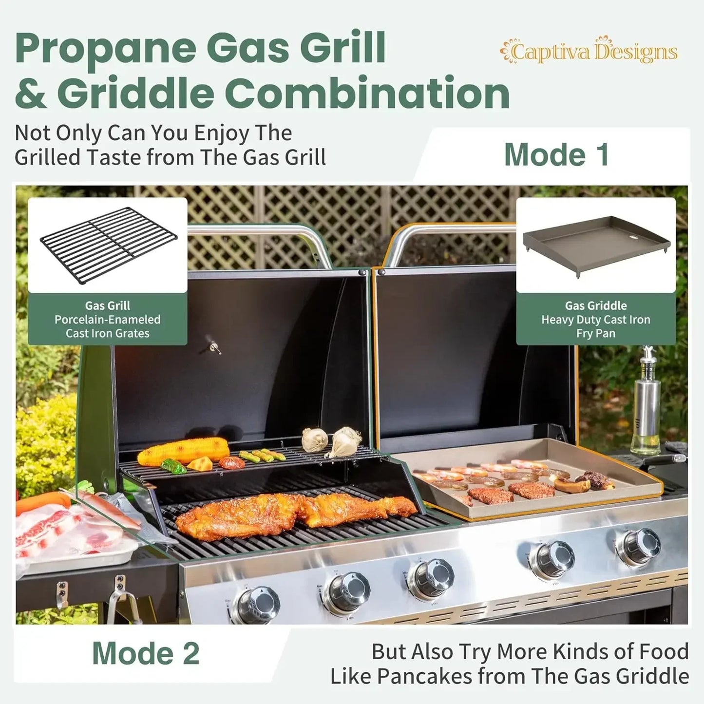Propane Gas Griddle Grill, Dual BBQ Grill With Flat Top
