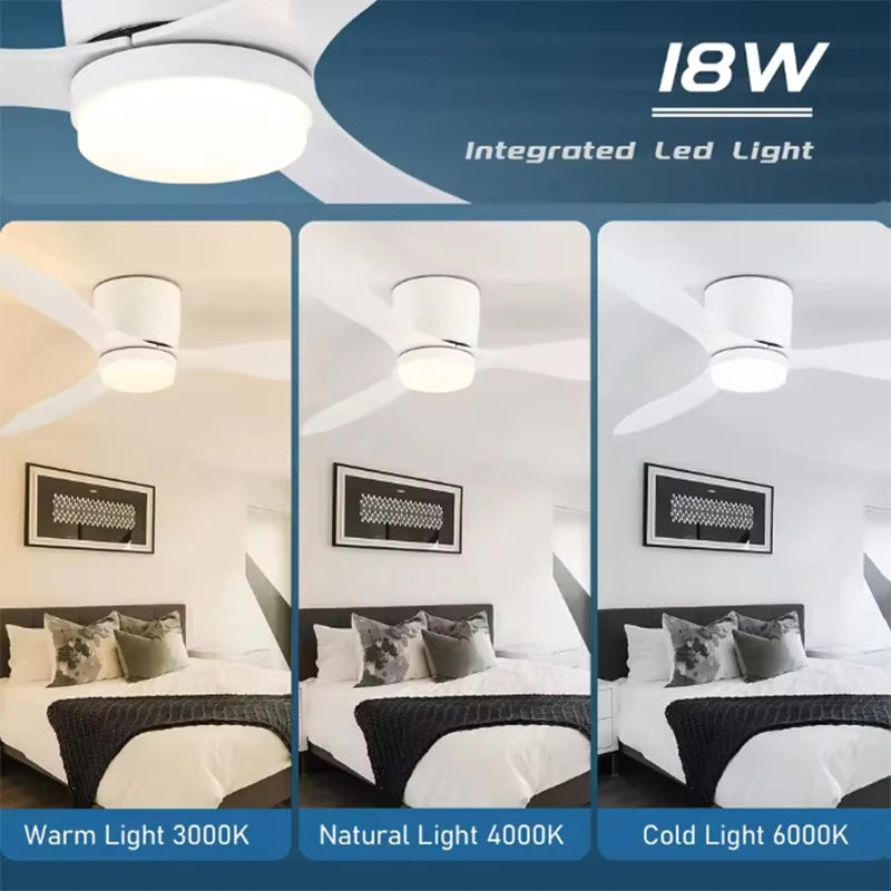 42/52 Inch Ceiling Fans Lights Led 3 Color 6 Speeds