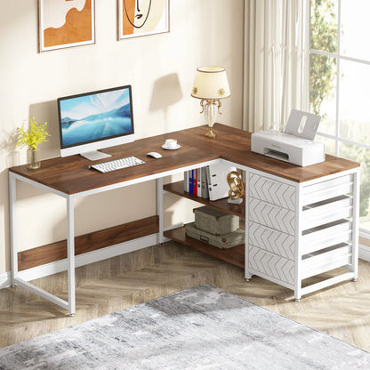 59" Computer Desk with Storage Drawers,  L Shaped Corner