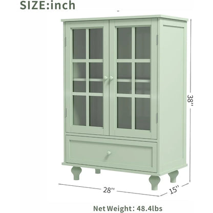 28 inches Cabinet with Glass Doors, Drawer, Modern Wood Storage