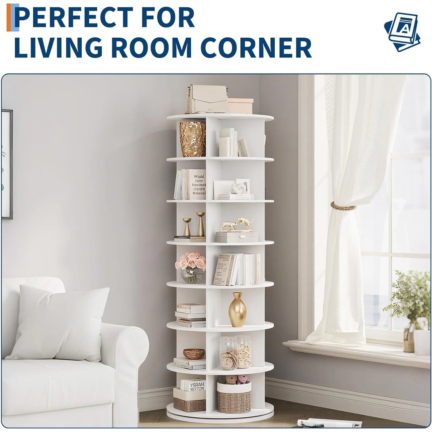 7 Tier Rotating Shoe Rack Tower, Organizer, 360° Revolving Vertical