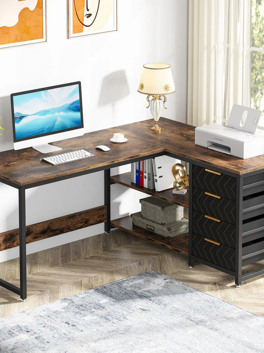 59" Computer Desk with Storage Drawers,  L Shaped Corner