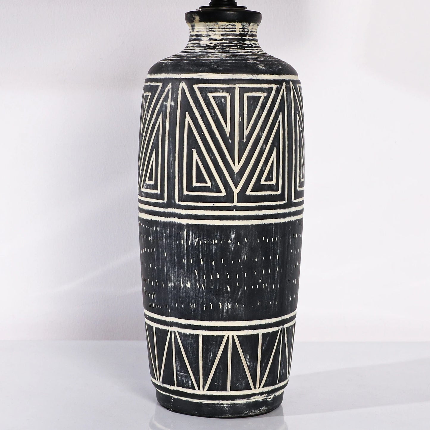 2 Pack 25-Inch Carved Geometric Ceramic Table Lamps/Linen Shade