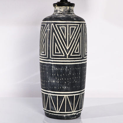 2 Pack 25-Inch Carved Geometric Ceramic Table Lamps/Linen Shade