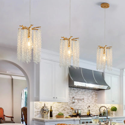 3-Pack Crystal Pendant Lights, Chandelier/Waterfall Bead Design