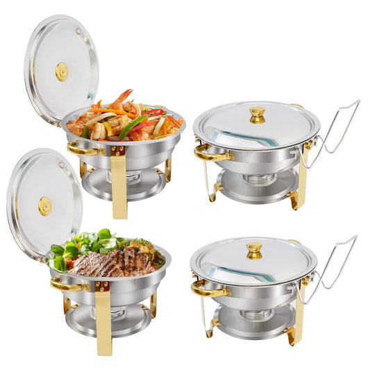 5QT Buffet Warmer, Stainless Steel, Round Half-Gold Plated