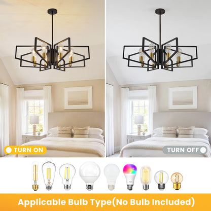 Modern 8-Light Chandelier Adjustable Height Metal/Black Frame