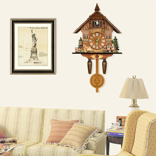 Cuckoo Clock, Wood Style Wall Mount,  Bell Swing Alarm