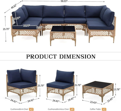 7 Piece Outdoor Wicker Patio Set, Sofa/Couch & Coffee Table