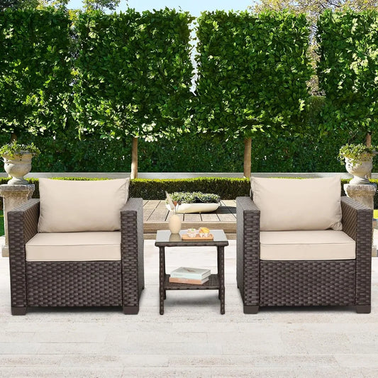 Outdoor Furniture 3 Pieces Patio Sofa Chairs/Glass Table
